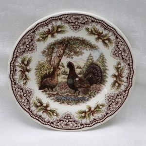 ROYAL STAFFORD THANKSGIVING WOODLAND WILD TURKEYS -- SALAD PLATES - SET OF 4